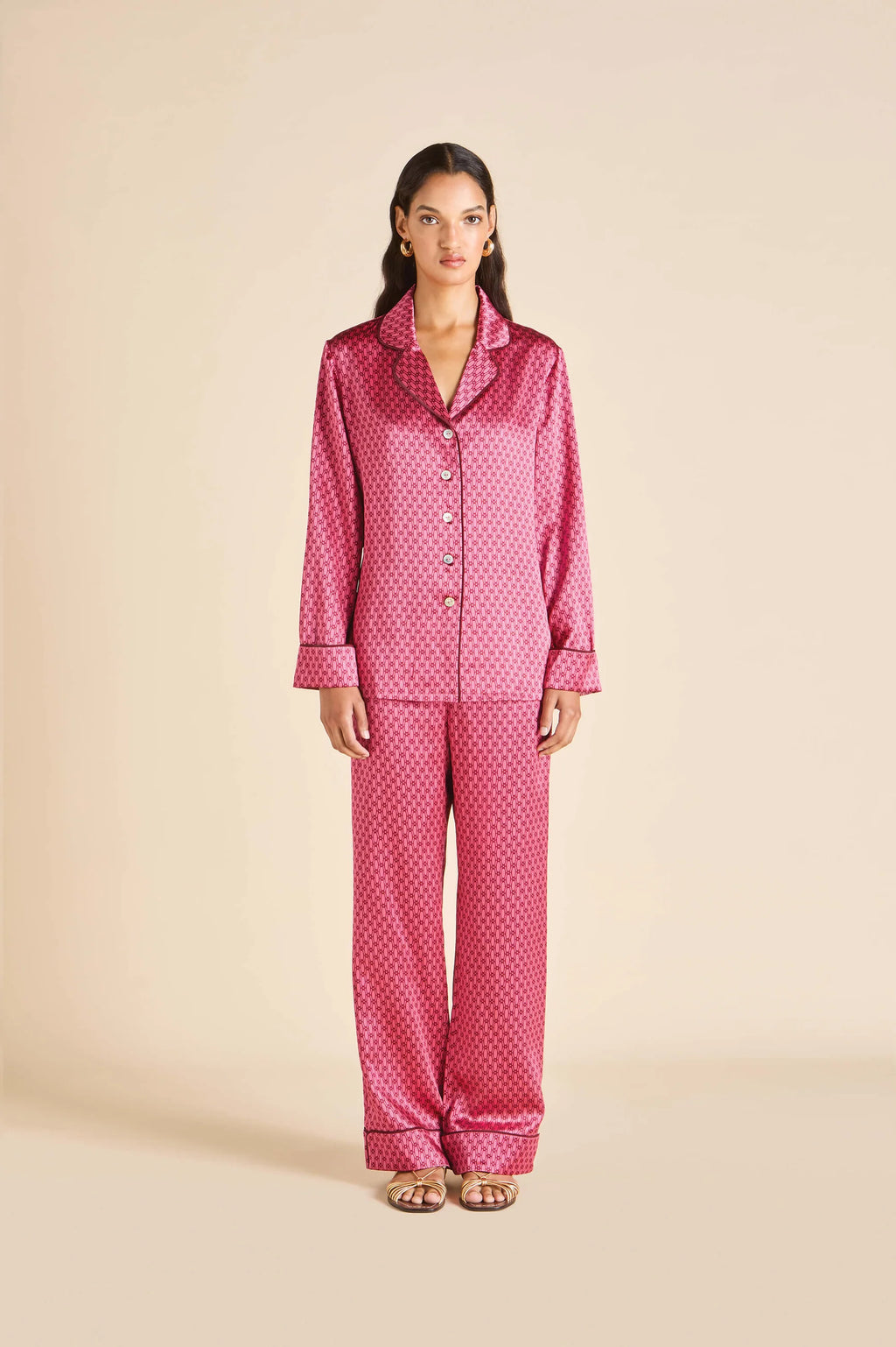 Olivia von Halle Lila Dita Pink Fishnet Geometric Pajamas